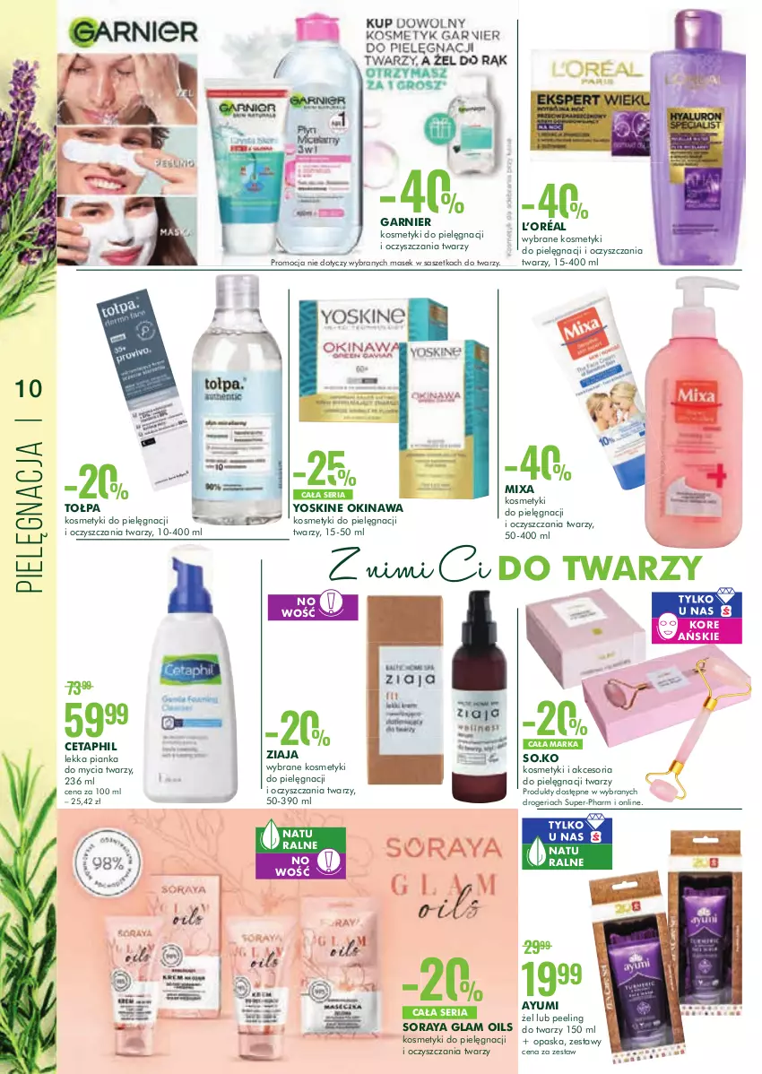 Gazetka promocyjna Super Pharm - Gazetka - ważna 12.08 do 26.08.2021 - strona 10 - produkty: Ayumi, Cetaphil, Garnier, Kosmetyki do pielęgnacji, L’Oréal, Mixa, Opaska, Peeling, Pianka do mycia twarzy, Ser, Tołpa, Yoskine, Ziaja