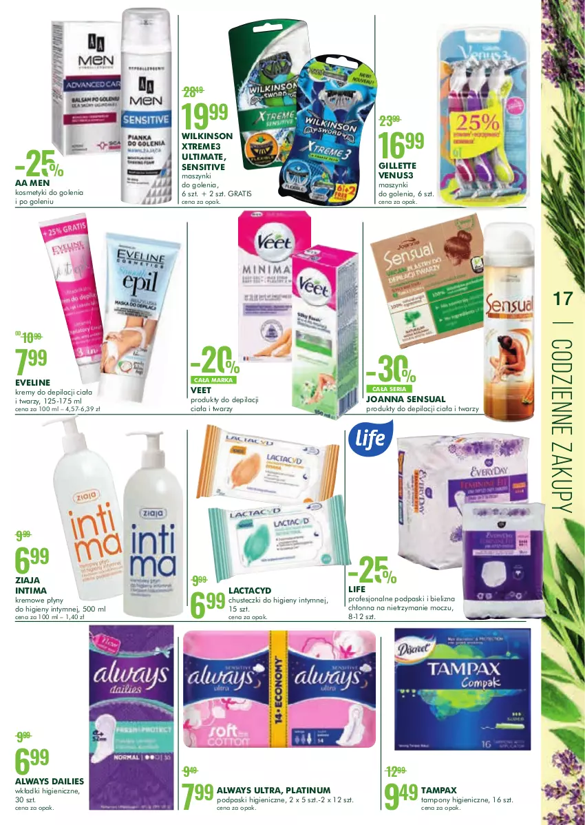 Gazetka promocyjna Super Pharm - Gazetka - ważna 12.08 do 26.08.2021 - strona 17 - produkty: Always, Always Ultra, Bielizna, Chusteczki, Chusteczki do higieny, Eveline, Gillette, Gillette Venus, Gra, Joanna, Lactacyd, Pax, Podpaski, Sensual, Ser, Tampax, Tampony, Veet, Venus, Wkładki, Ziaja