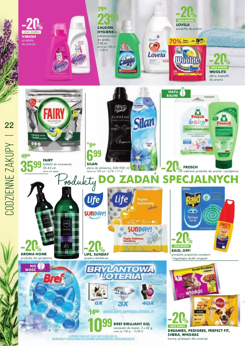 Gazetka promocyjna Super Pharm - Gazetka - ważna 12.08 do 26.08.2021 - strona 22 - produkty: Bref, Calgon, Fa, Fairy, Frosch, Kapsułki do prania, LG, Lovela, Odkamieniacz, Papier, Pedigree, Pralki, Sheba, Silan, Tablet, Vanish, Whiskas, Woolite, Zawieszki