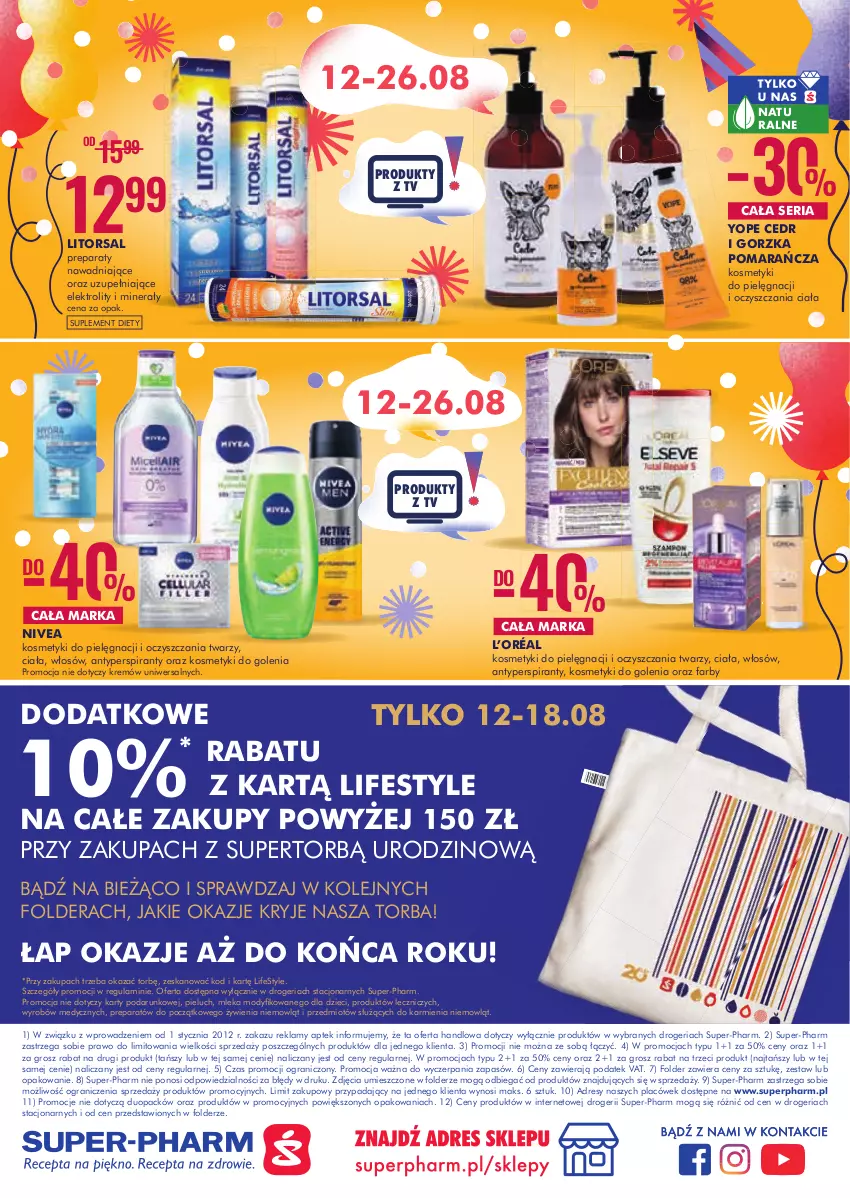 Gazetka promocyjna Super Pharm - Gazetka - ważna 12.08 do 26.08.2021 - strona 24 - produkty: Antyperspirant, Ba!, Dres, Dzieci, Fa, Gra, Karmi, Kosmetyki do pielęgnacji, L’Oréal, Nivea, Olej, Ser, Suplement diety, Torba, Yope, Znicz