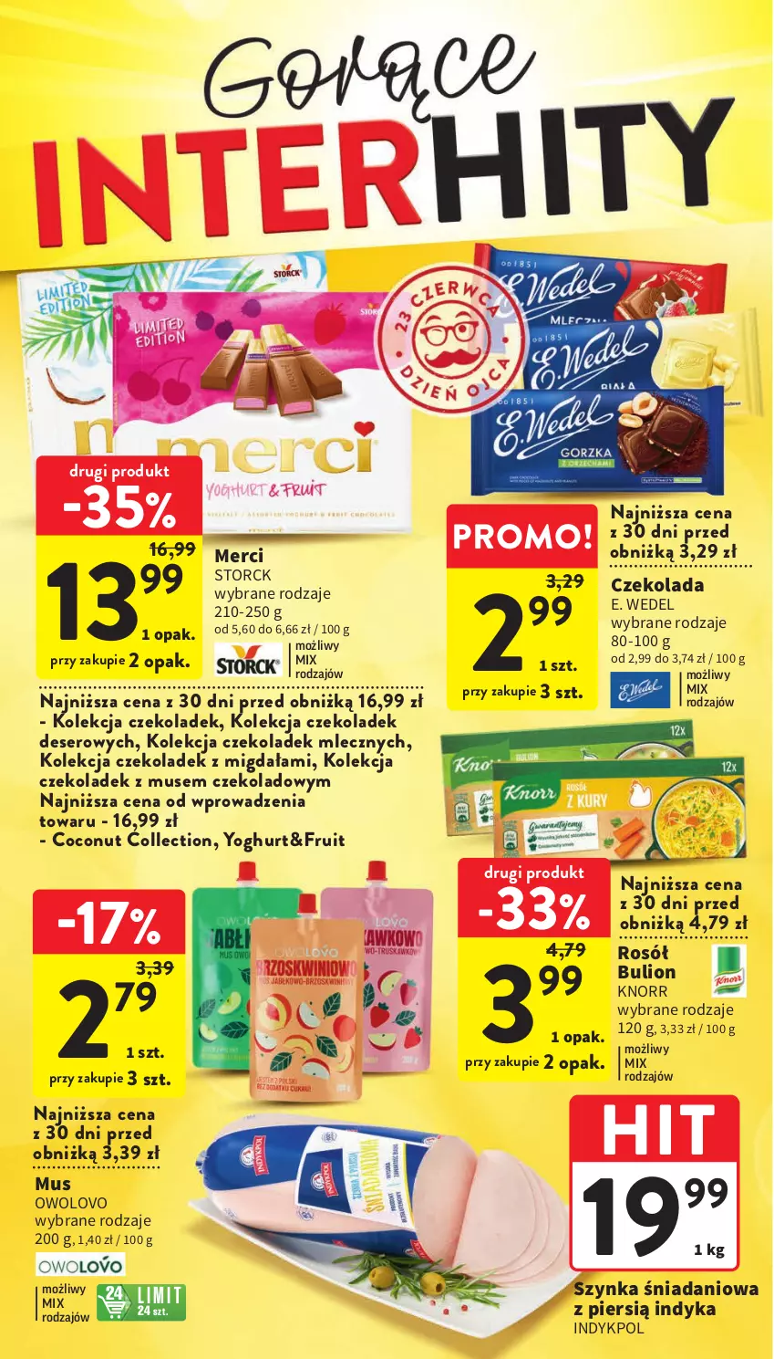 Gazetka promocyjna Intermarche - Gazetka Intermarche - ważna 15.06 do 21.06.2023 - strona 12 - produkty: Bulion, Czekolada, Danio, Deser, E. Wedel, Knorr, Lion, Merci, Mus, Rosół, Ser, Szynka