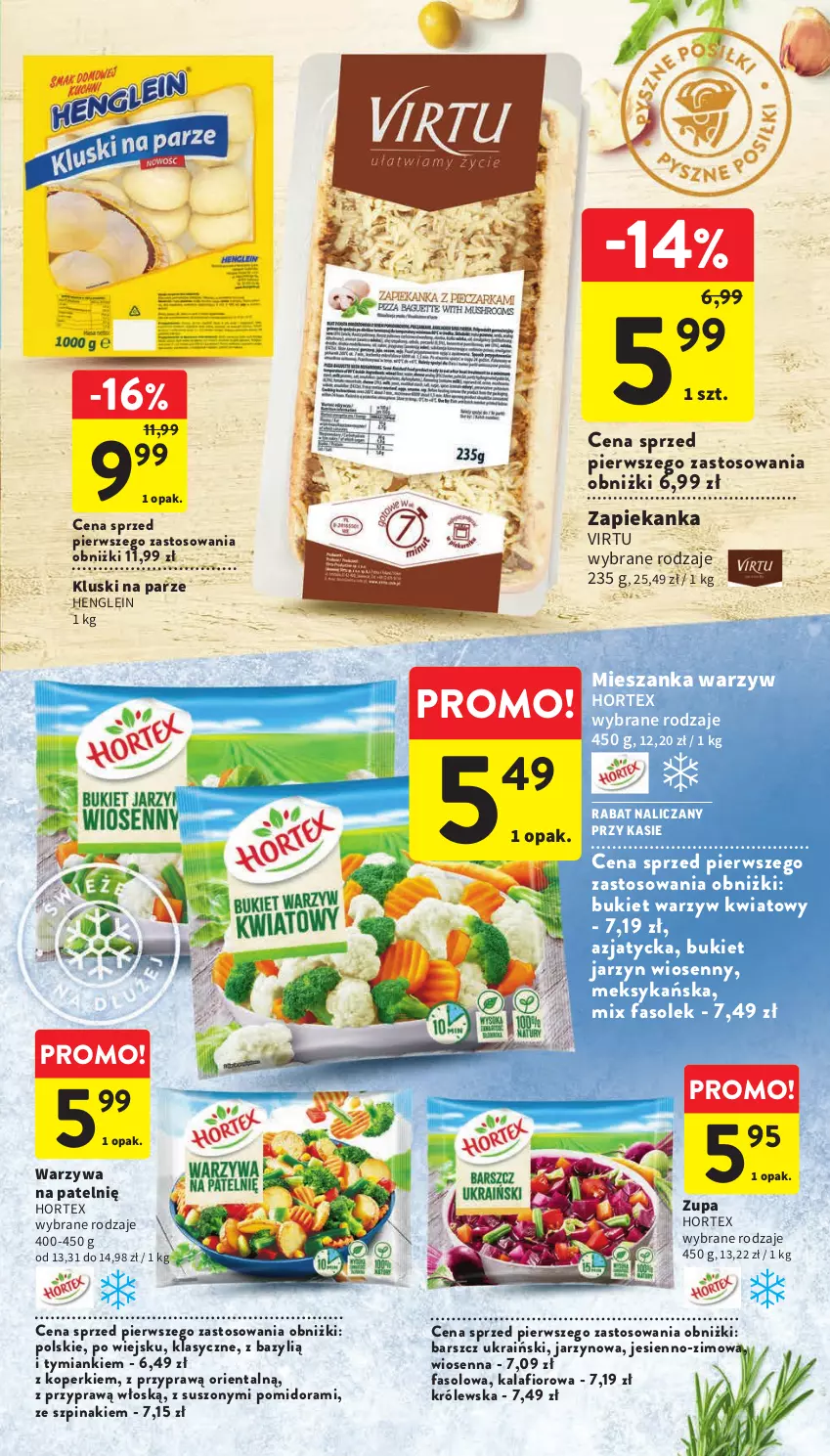 Gazetka promocyjna Intermarche - Gazetka Intermarche - ważna 15.06 do 21.06.2023 - strona 23 - produkty: Bazyl, Bukiet, Bukiet warzyw, Fa, Hortex, Kalafior, Kluski na parze, Mieszanka warzyw, Szpinak, Virtu, Warzywa, Zapiekanka, Zupa