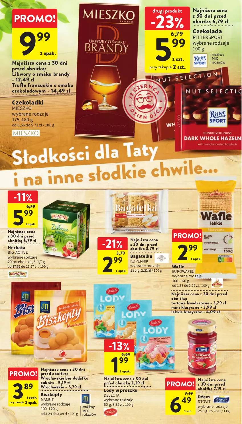 Gazetka promocyjna Intermarche - Gazetka Intermarche - ważna 15.06 do 21.06.2023 - strona 30 - produkty: Biszkopty, Brandy, Czekolada, Delecta, Dżem, Herbata, Lody, Por, Sport, Wafle