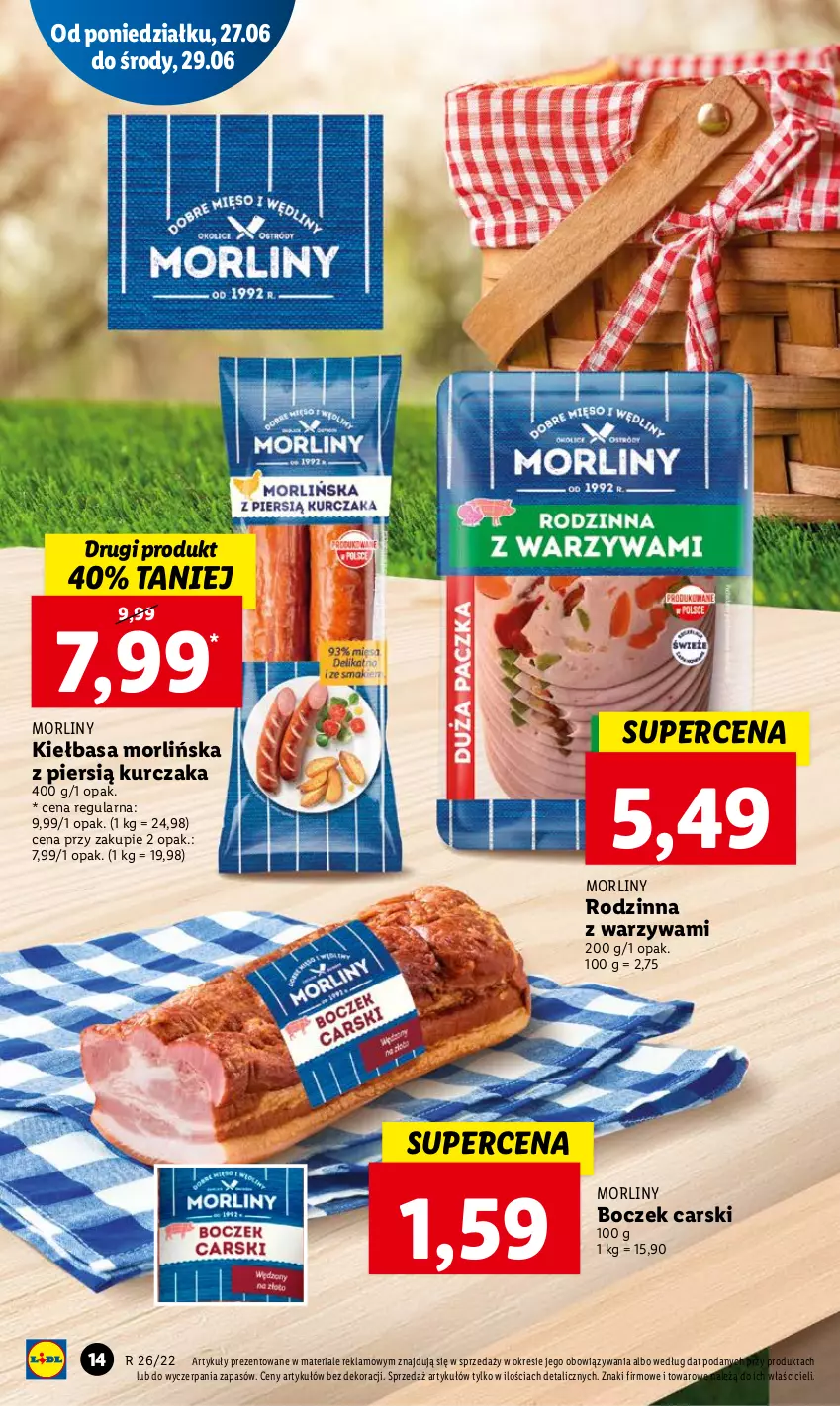 Gazetka promocyjna Lidl - GAZETKA - ważna 27.06 do 29.06.2022 - strona 14 - produkty: Boczek, Cars, Kiełbasa, Kurczak, Morliny, Warzywa