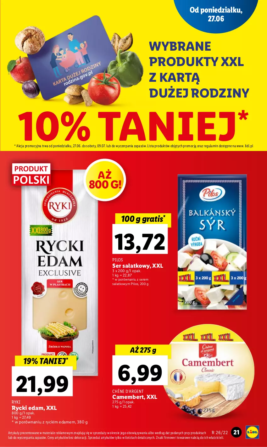 Gazetka promocyjna Lidl - GAZETKA - ważna 27.06 do 29.06.2022 - strona 21 - produkty: Camembert, Edam, Gra, Pilos, Por, Rycki Edam, Sałat, Ser