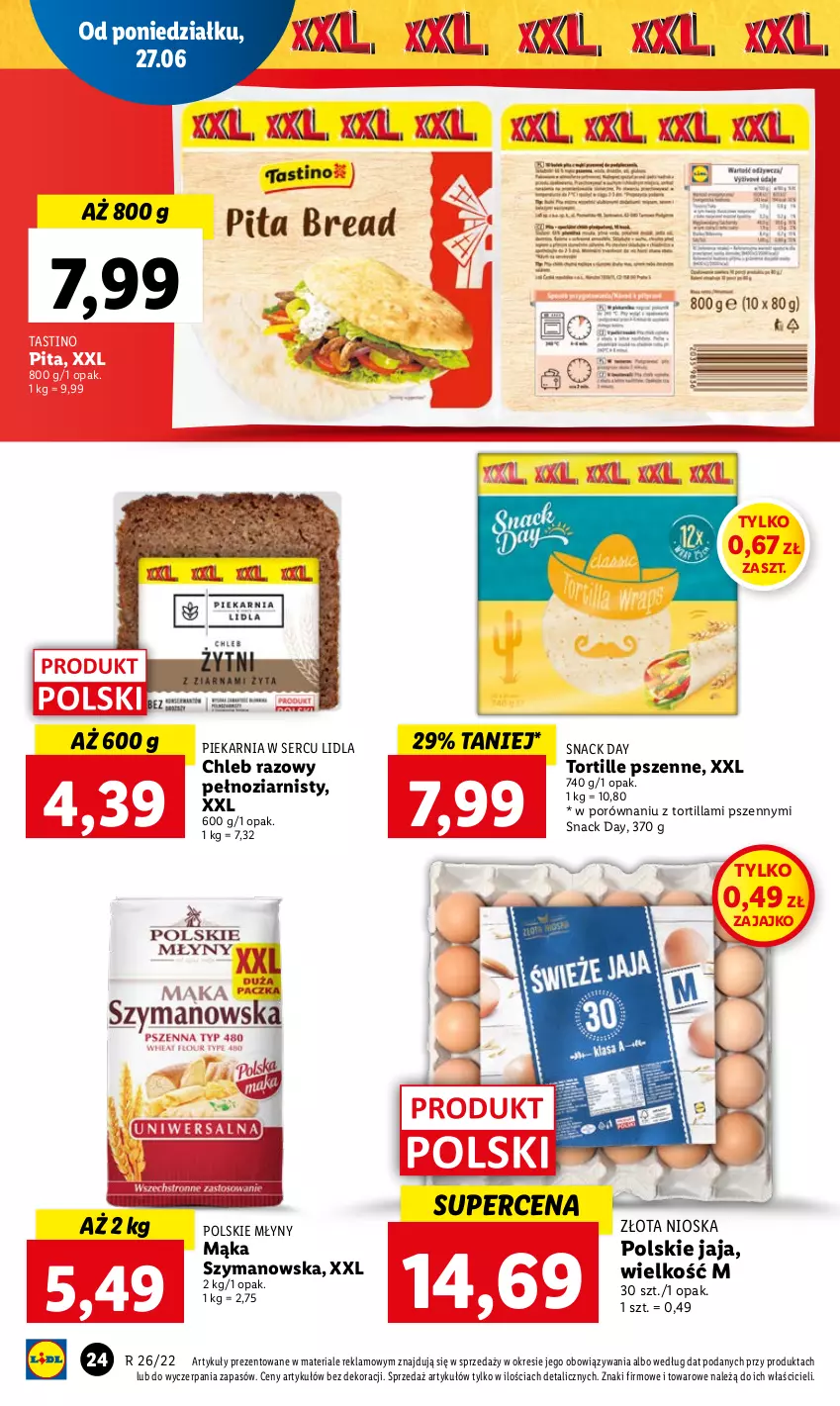 Gazetka promocyjna Lidl - GAZETKA - ważna 27.06 do 29.06.2022 - strona 24 - produkty: Chleb, Jaja, Mąka, Polskie Młyny, Por, Ser, Tortilla