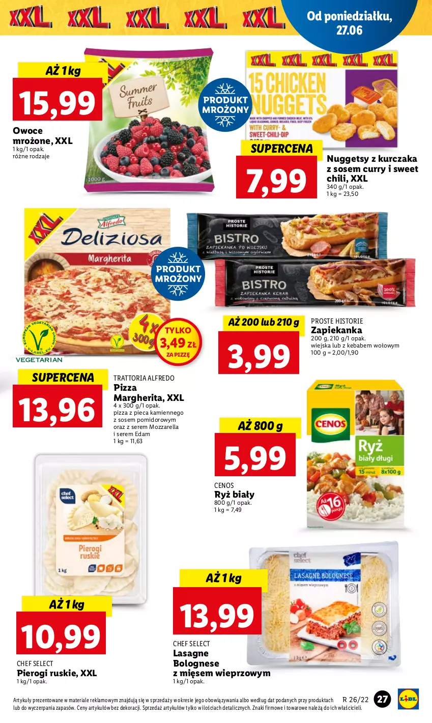 Gazetka promocyjna Lidl - GAZETKA - ważna 27.06 do 29.06.2022 - strona 27 - produkty: Cenos, Edam, Kebab, Kurczak, Lasagne, Lasagne bolognese, Mozzarella, Owoce, Piec, Pierogi, Pizza, Pizza margherita, Pizza z pieca kamiennego, Ryż, Ryż biały, Ser, Sos, Zapiekanka