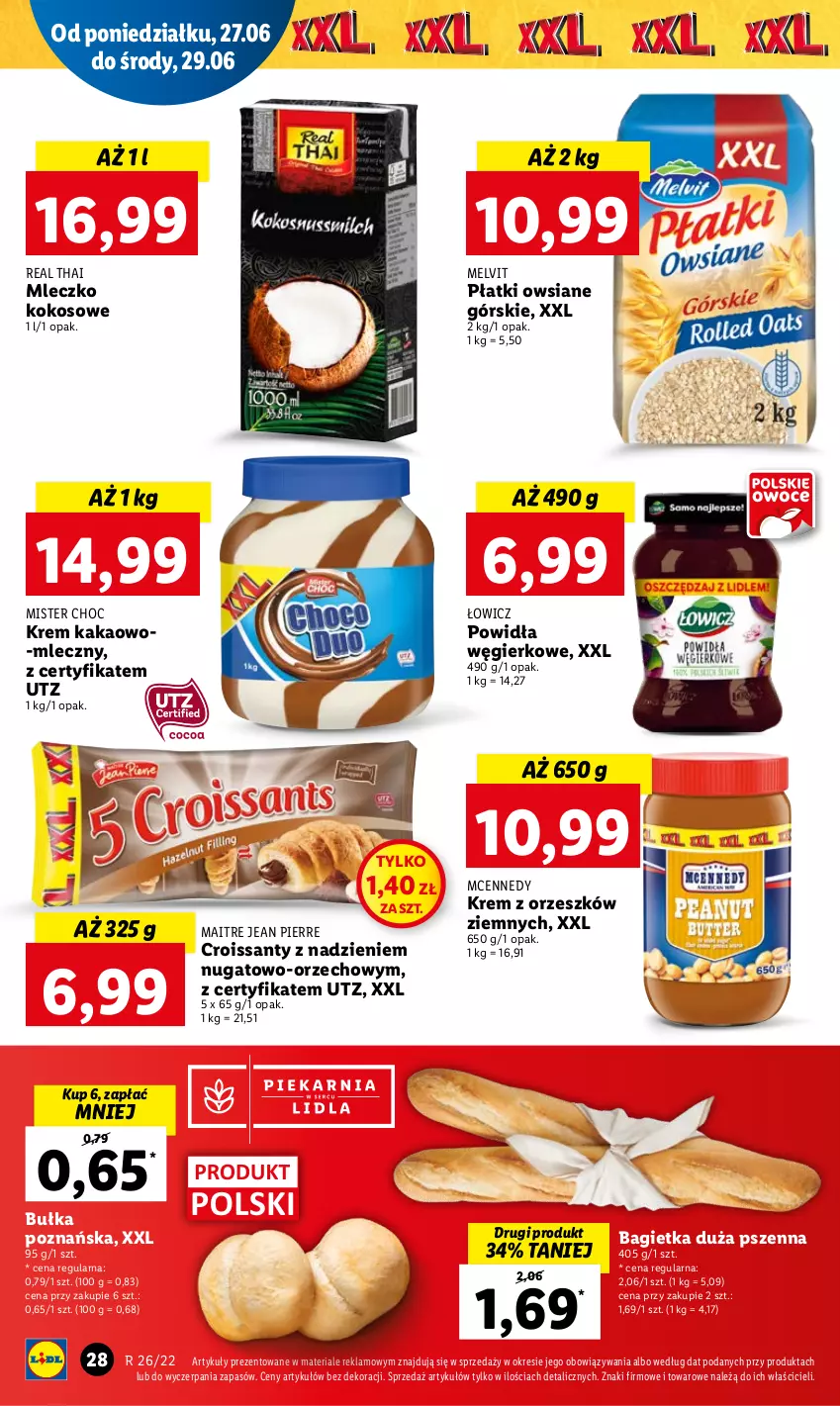 Gazetka promocyjna Lidl - GAZETKA - ważna 27.06 do 29.06.2022 - strona 28 - produkty: Bagietka, Bułka, Croissant, Kakao, Kokos, Melvit, Mleczko, Płatki owsiane