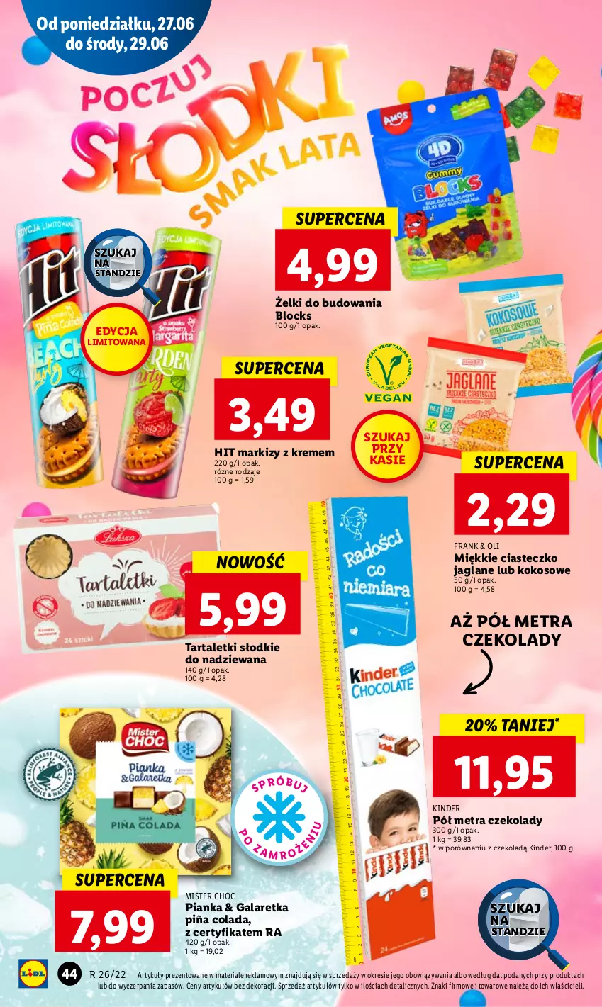 Gazetka promocyjna Lidl - GAZETKA - ważna 27.06 do 29.06.2022 - strona 44 - produkty: Gala, Galaretka, Kinder, Kokos, Piña Colada, Por, Tarta