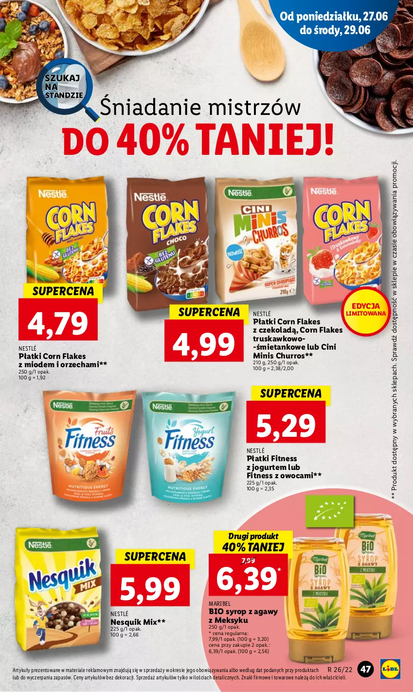 Gazetka promocyjna Lidl - GAZETKA - ważna 27.06 do 29.06.2022 - strona 47 - produkty: Cini Minis, Corn flakes, Jogurt, Nesquik, Nestlé, Syrop