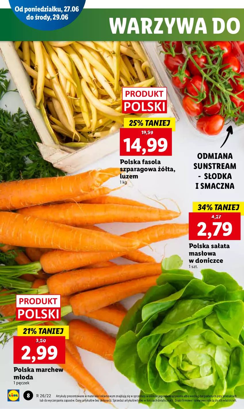 Gazetka promocyjna Lidl - GAZETKA - ważna 27.06 do 29.06.2022 - strona 8 - produkty: Fa, Fasola, Fasola szparagowa, Masło, Sałat, Sałata masłowa, Warzywa