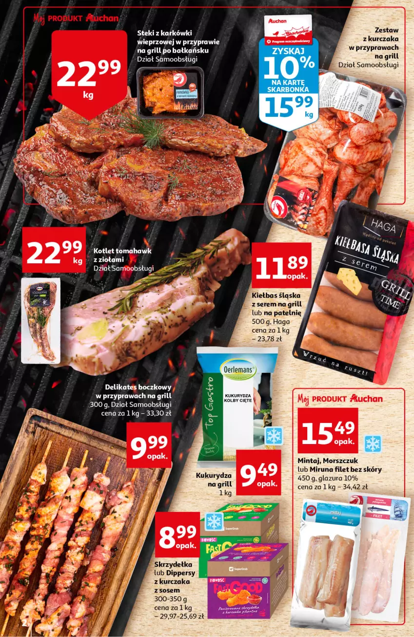 Gazetka promocyjna Auchan - Sezon GRILLOWY w pełni Hipermarkety - ważna 07.07 do 13.07.2022 - strona 2 - produkty: Fa, Glazura, Grill, Kukurydza, Kurczak, Lazur, Mintaj, Miruna, Ser, Sos, Stek, Ziaja