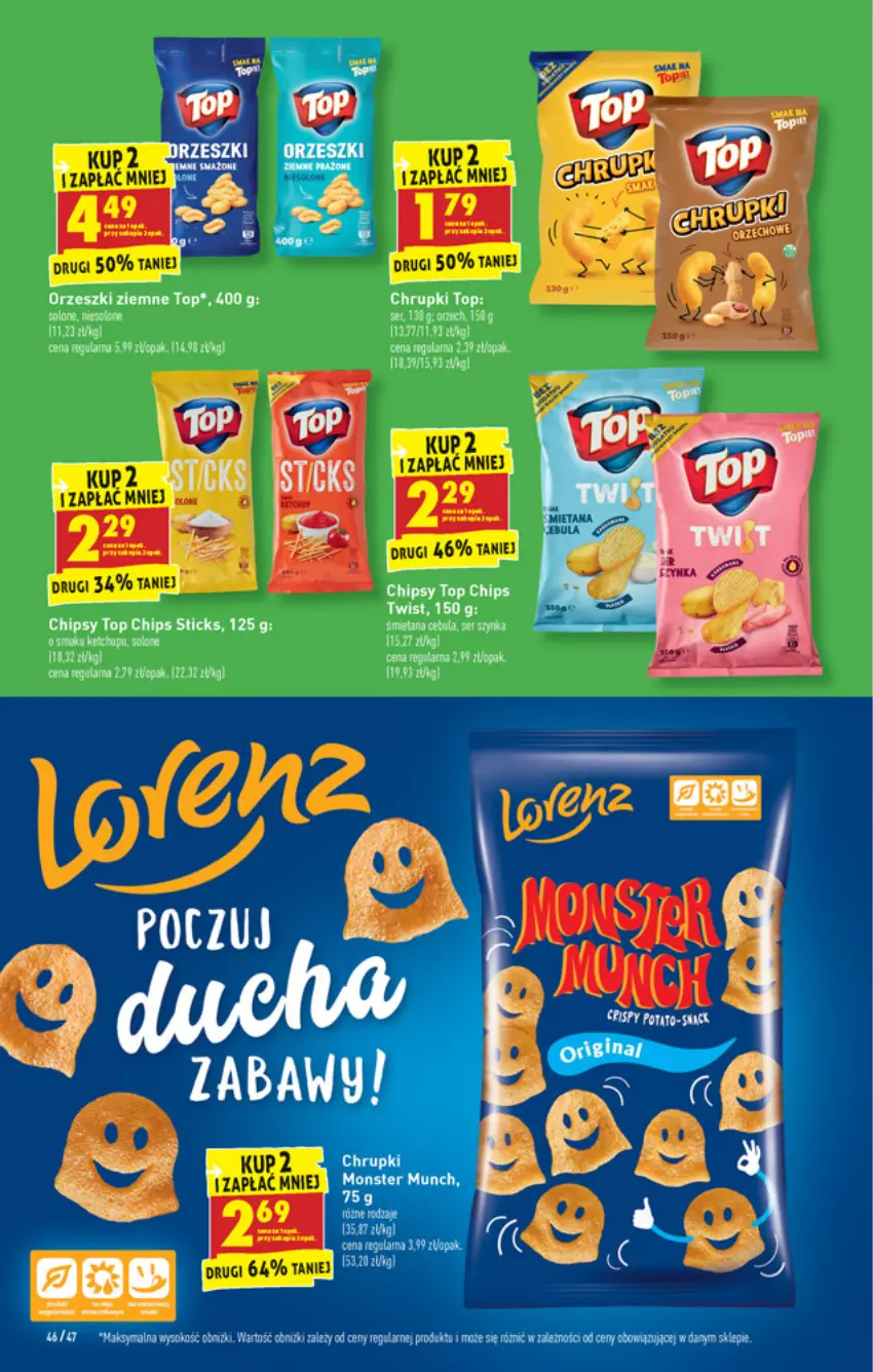 Gazetka promocyjna Biedronka - W tym tygodniu - ważna 04.10 do 09.10.2021 - strona 46 - produkty: Chipsy, Chrupki, Fa, LG, Monster Munch, Orzeszki, Ser, Szynka, Top