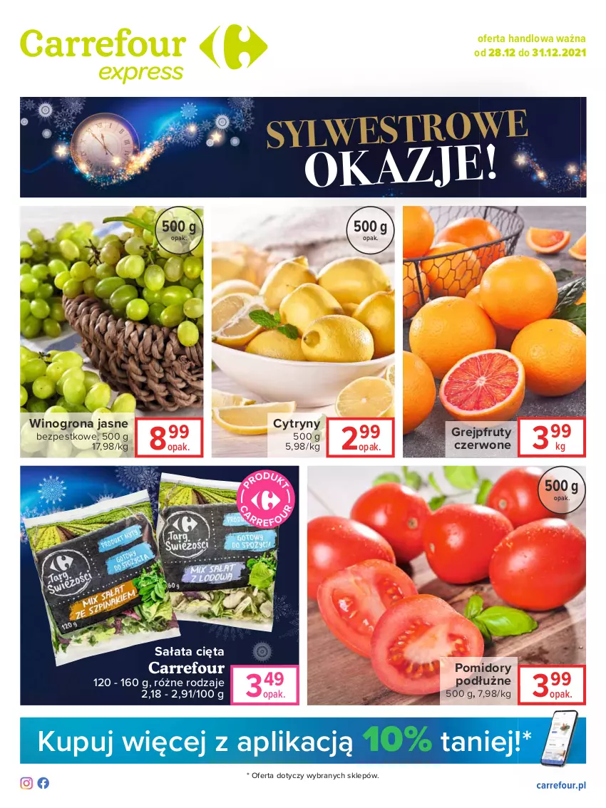 Gazetka promocyjna Carrefour - Gazetka Globi - ważna 21.12 do 24.12.2021 - strona 1 - produkty: Cytryny, Grejpfrut, Pomidory, Sałat, Wino, Winogrona