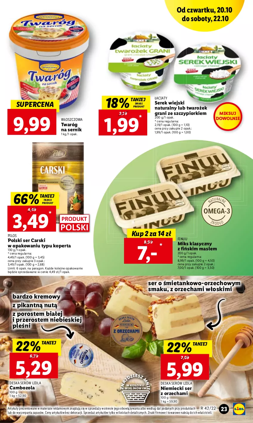 Gazetka promocyjna Lidl - GAZETKA - ważna 20.10 do 22.10.2022 - strona 26 - produkty: Cars, Finuu, Gra, Kosz, Olej, Omega-3, Por, Ser, Serek, Serek wiejski, Twaróg