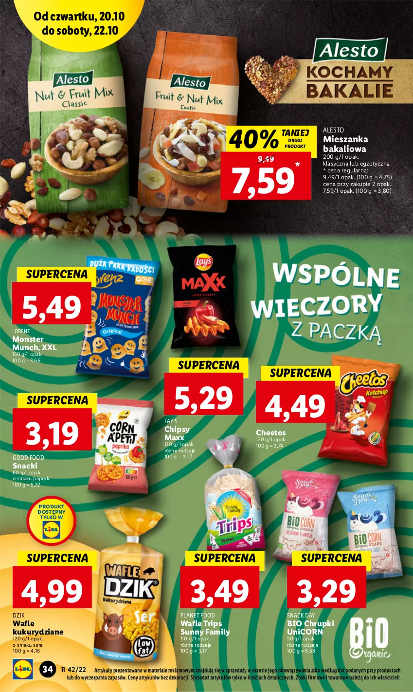 Gazetka promocyjna Lidl - GAZETKA - ważna 20.10 do 22.10.2022 - strona 37 - produkty: Cheetos, Chipsy, Chrupki, Fa, Lay’s, Lorenz, Mieszanka bakaliowa, Monster Munch, Ser, Wafle