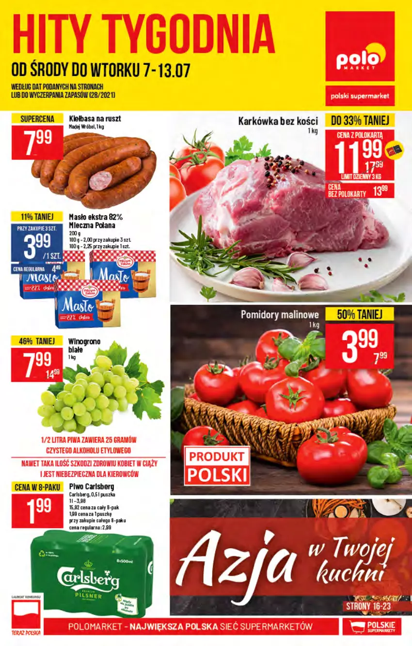 Gazetka promocyjna PoloMarket - Gazetka pomocyjna - ważna 07.07 do 13.07.2021 - strona 1 - produkty: Carlsberg, LANA, Masło, Piwo, Wino