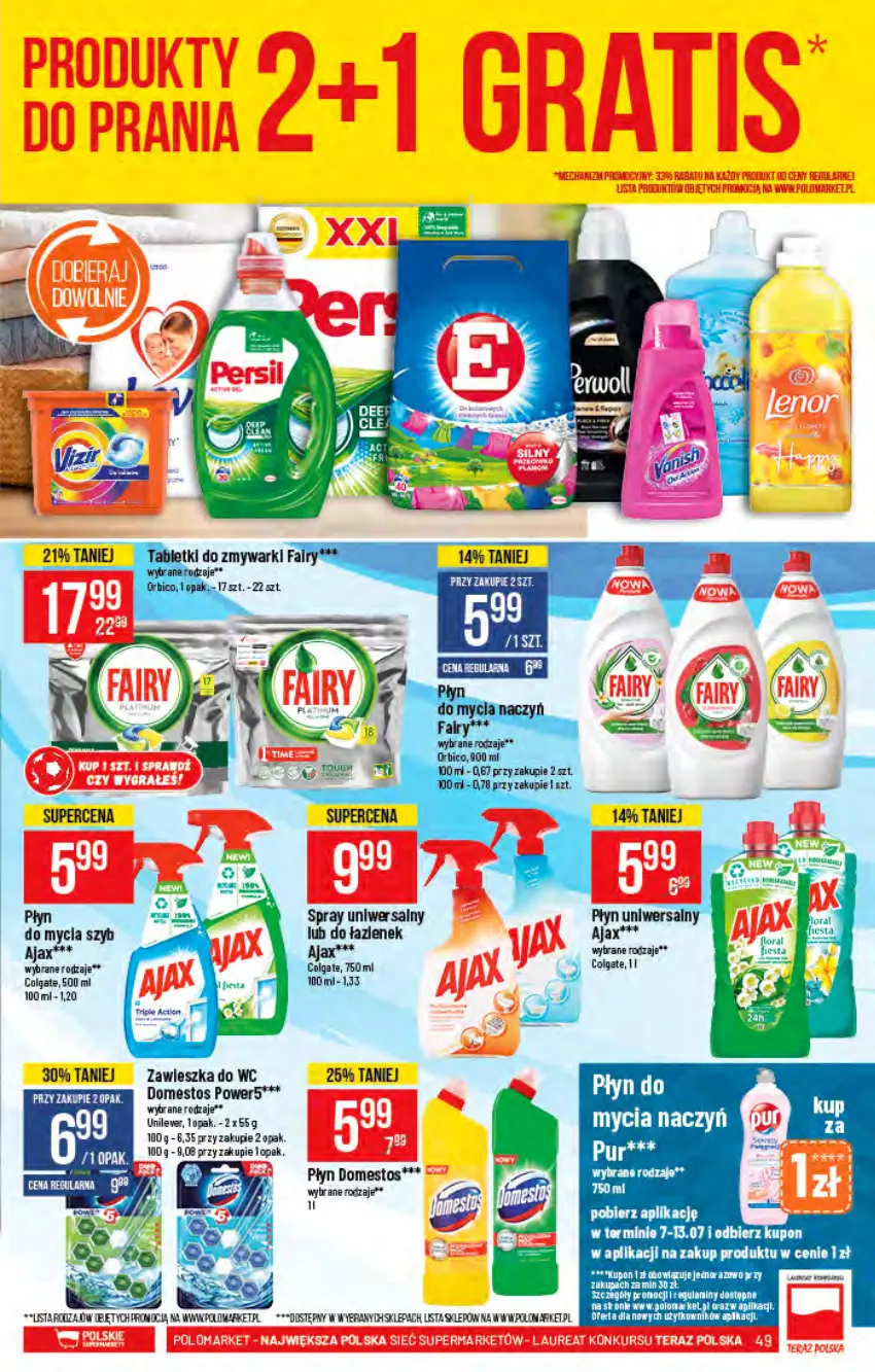 Gazetka promocyjna PoloMarket - Gazetka pomocyjna - ważna 07.07 do 13.07.2021 - strona 49 - produkty: Ajax, Colgate, Do mycia naczyń, Domestos, LG, Płyn do mycia, Płyn do mycia naczyń, Pur, Zawieszka do wc