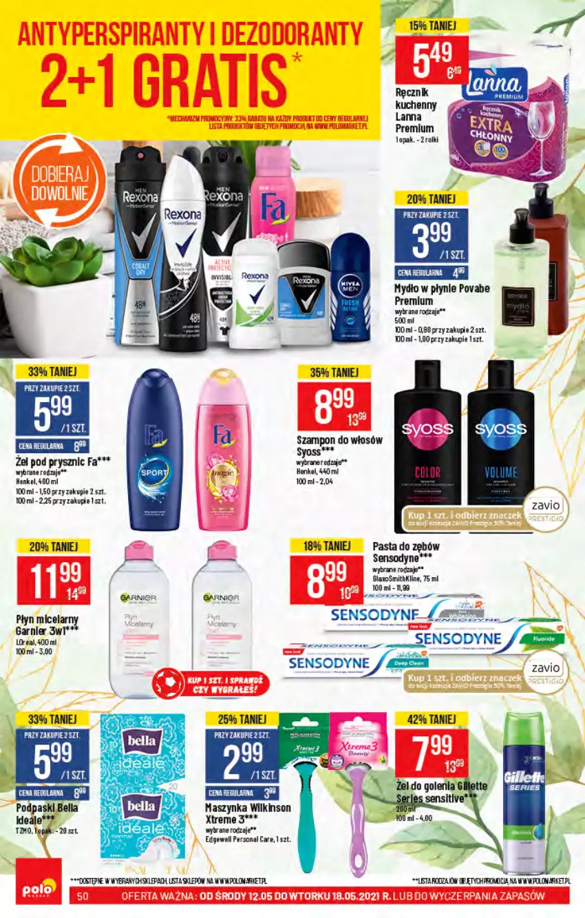 Gazetka promocyjna PoloMarket - Gazetka pomocyjna - ważna 07.07 do 13.07.2021 - strona 50 - produkty: Bell, Bella, Fa, Garnier, Maszynka, Mydło, Mydło w płynie, Płyn micelarny, Podpaski, Ręcznik, Ręcznik kuchenny, Rolki, Sensodyne, Szynka