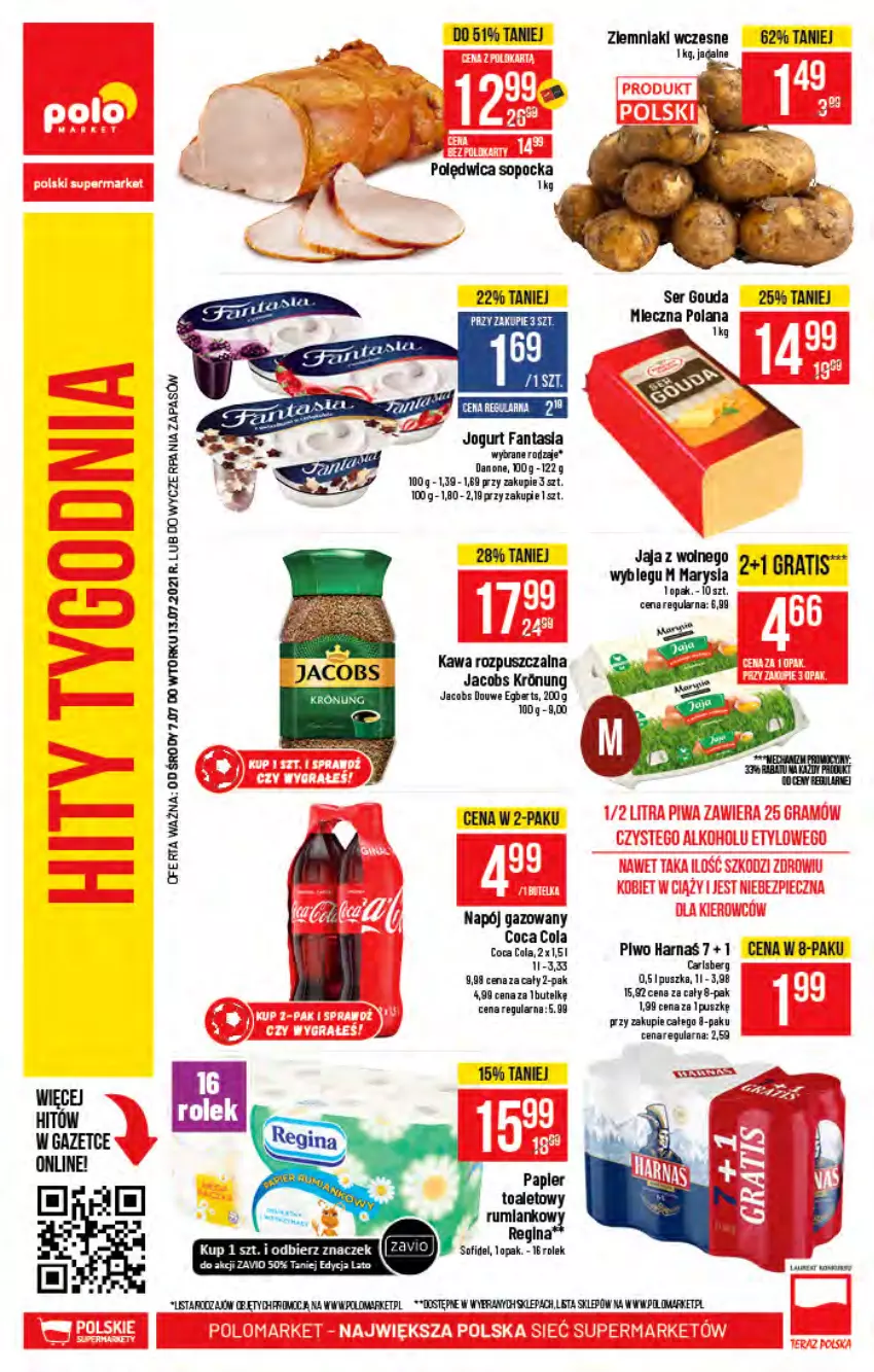 Gazetka promocyjna PoloMarket - Gazetka pomocyjna - ważna 07.07 do 13.07.2021 - strona 60 - produkty: Carlsberg, Fa, Fanta, Gouda, Gra, HP, Jacobs, Jaja, Jogurt, Kawa, Kawa rozpuszczalna, LANA, Napój, Napój gazowany, Papier, Papier toaletowy, Rum, Ser, Ziemniaki