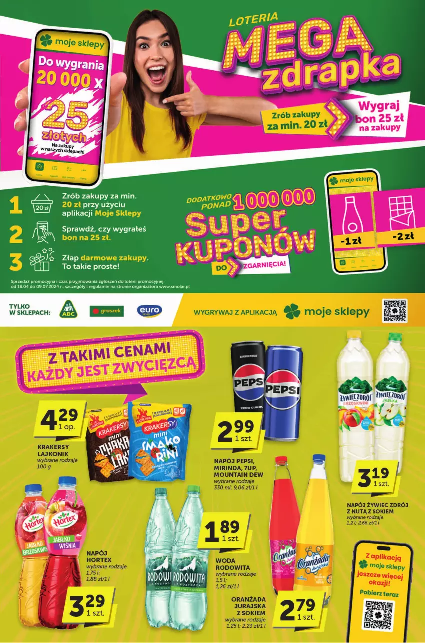 Gazetka promocyjna ABC - ważna 18.04 do 30.04.2024 - strona 5 - produkty: 7up, Gra, Gry, Hortex, Krakersy, Lajkonik, Mirinda, Napój, Pepsi, Sok, Tera, Woda