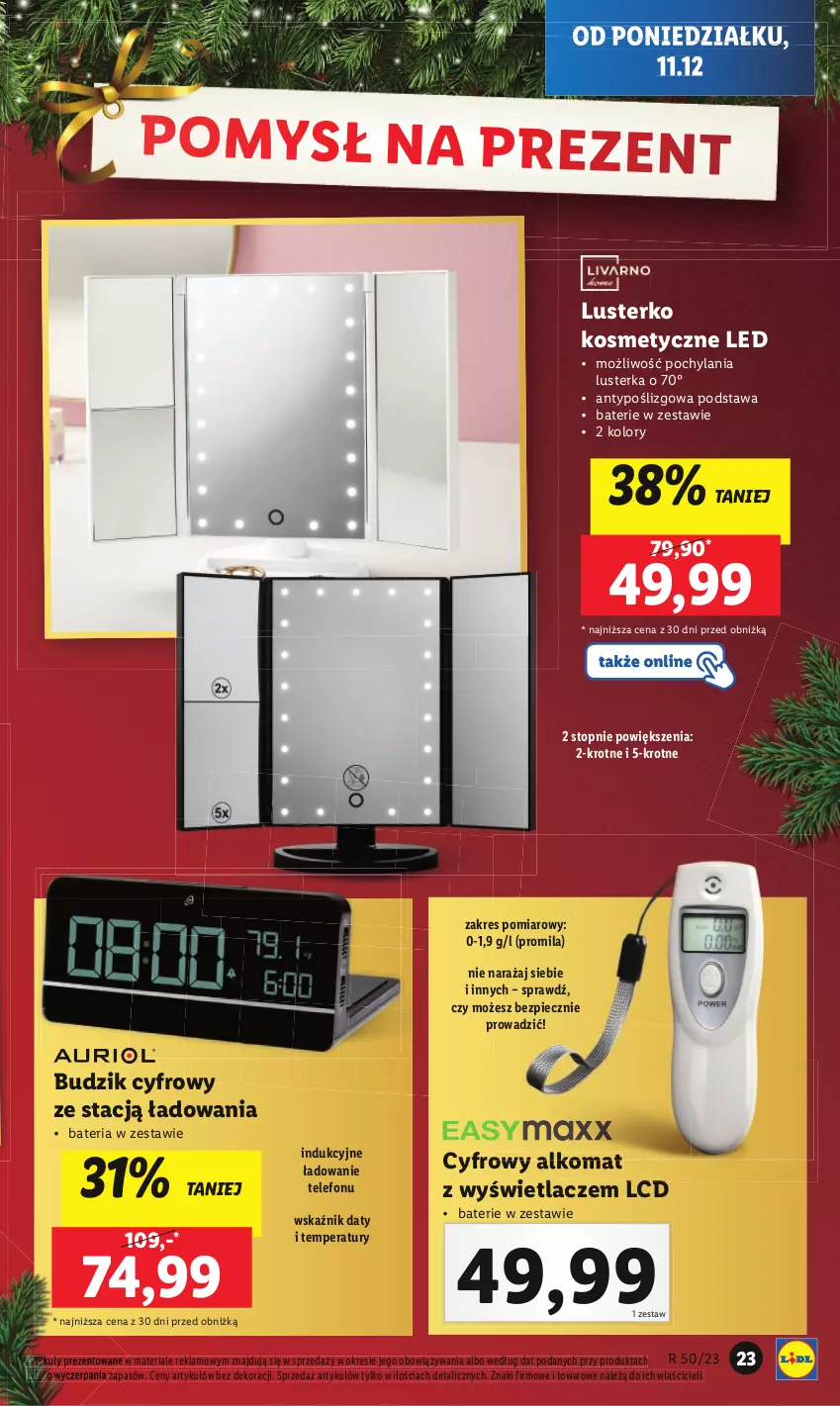 Gazetka promocyjna Lidl - GAZETKA - ważna 11.12 do 17.12.2023 - strona 27 - produkty: Alkomat, Bateria, Budzik, Lusterko kosmetyczne, Piec, Telefon, Top