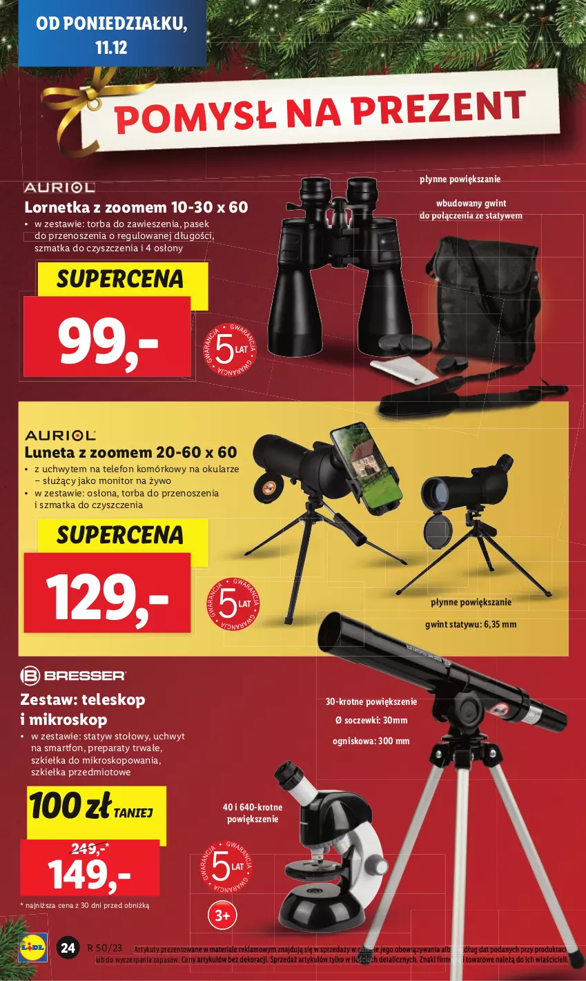 Gazetka promocyjna Lidl - GAZETKA - ważna 11.12 do 17.12.2023 - strona 28 - produkty: Lornetka, Mikroskop, Monitor, Pasek, Smartfon, Telefon, Teleskop, Torba