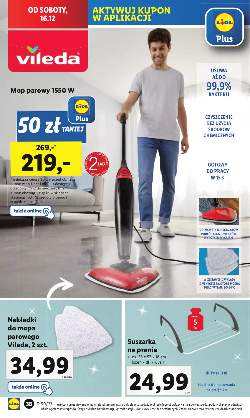 Gazetka promocyjna Lidl - GAZETKA - ważna 11.12 do 17.12.2023 - strona 42 - produkty: Dywan, Grzejnik, Mop, Mop parowy, Suszarka, Suszarka na pranie, Vileda