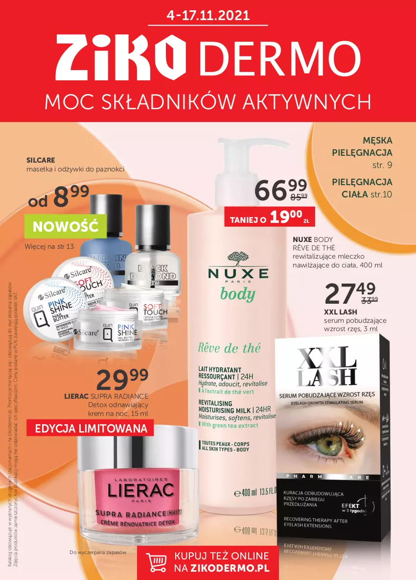 Gazetka promocyjna Ziko - 4-17 LISTOPADA - ważna 04.11 do 17.11.2021 - strona 1 - produkty: Body, Krem na noc, Lierac, Mleczko, Nuxe, Rum, Ser, Serum