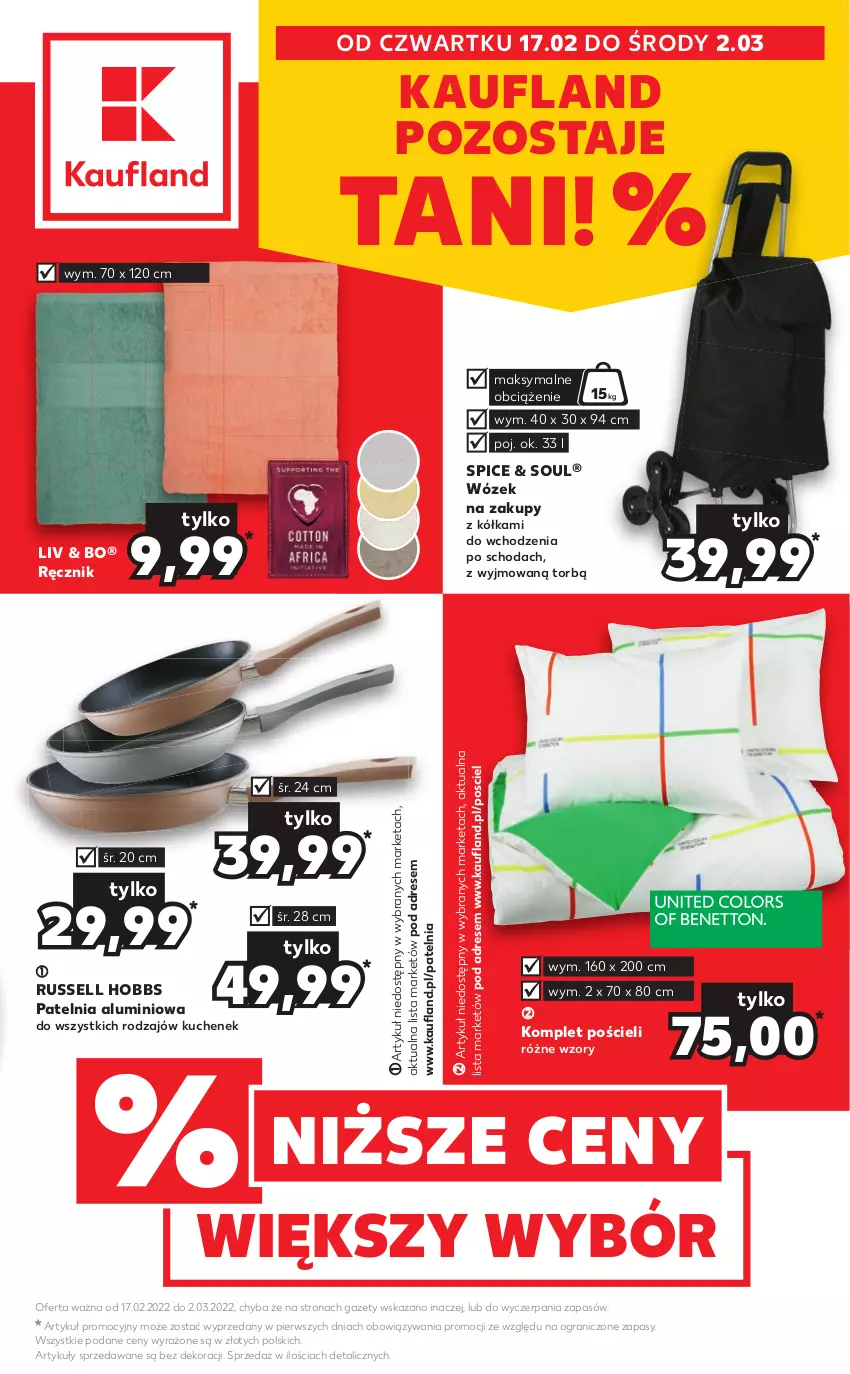 Gazetka promocyjna Kaufland - Oferta ważna  od  17.02.2022 do 02.03.2022 lub do wyczerpania zapasów - ważna 17.02 do 02.03.2022 - strona 1 - produkty: Dres, Gra, Komplet pościeli, Patelnia, Pościel, Ręcznik, Szklanka, Wózek, Wózek na zakupy