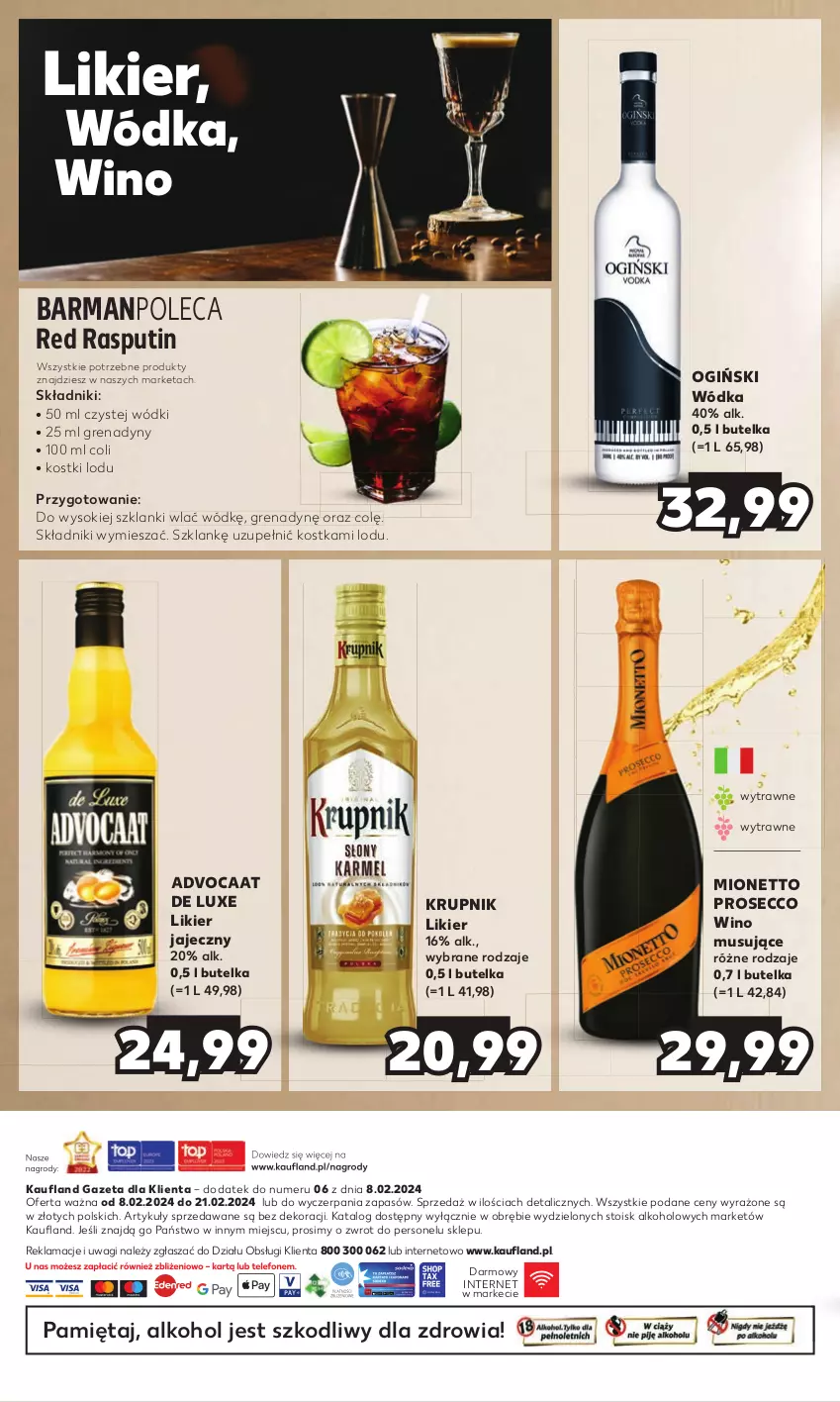 Gazetka promocyjna Kaufland - Barek Kauflandu - ważna 08.02 do 21.02.2024 - strona 16 - produkty: Advocaat, Krupnik, Lanki, Likier, Likier jajeczny, Mięta, Mionetto, Mus, Ogiński, Prosecco, Sok, Wagi, Wino, Wino musujące, Wódka