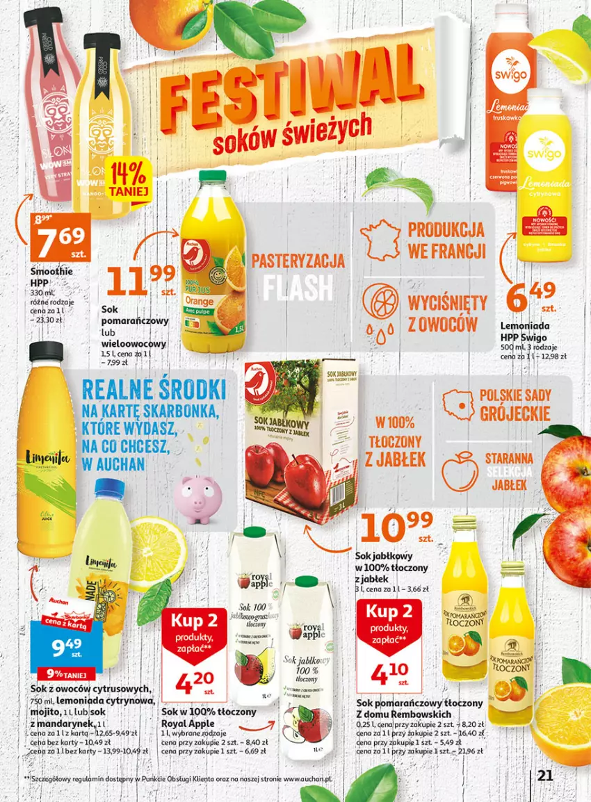 Gazetka promocyjna Auchan - Gazetka Wielkie majowe odkrycia cenowe część #2 Hipermarket Auchan - ważna 04.05 do 10.05.2023 - strona 21 - produkty: HP, Lemoniada, Sok