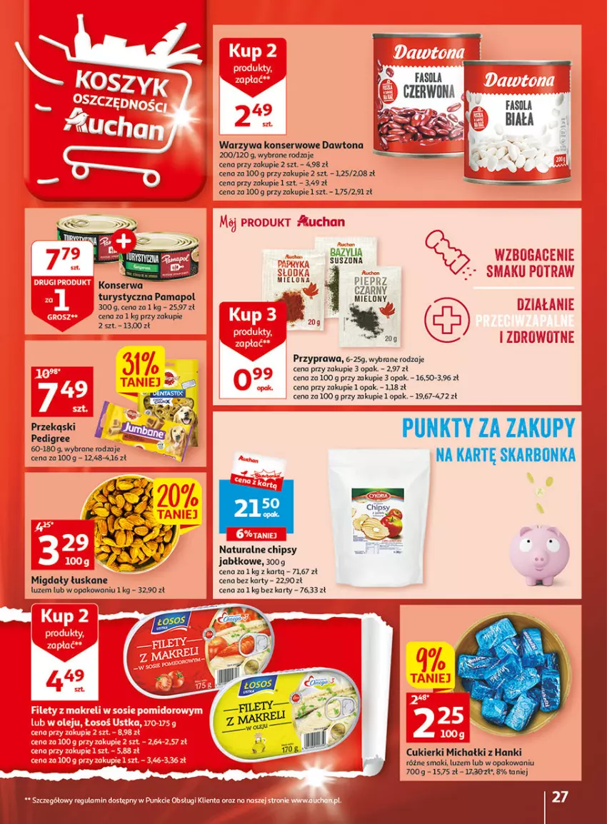 Gazetka promocyjna Auchan - Gazetka Wielkie majowe odkrycia cenowe część #2 Hipermarket Auchan - ważna 04.05 do 10.05.2023 - strona 27 - produkty: Chipsy, Cukier, Cukierki, Dawtona, Michałki, Migdały, Migdały łuskane, Pedigree, Pieprz, Ser, Warzywa, Warzywa konserwowe