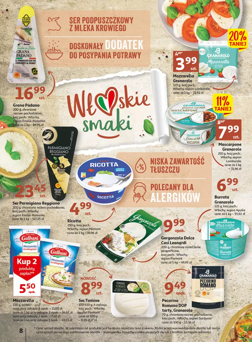 Gazetka promocyjna Auchan - Gazetka Wielkie majowe odkrycia cenowe część #2 Hipermarket Auchan - ważna 04.05 do 10.05.2023 - strona 8 - produkty: Burrata, Gorgonzola, Gra, Leon, Mascarpone, Por, Ricotta, Ser