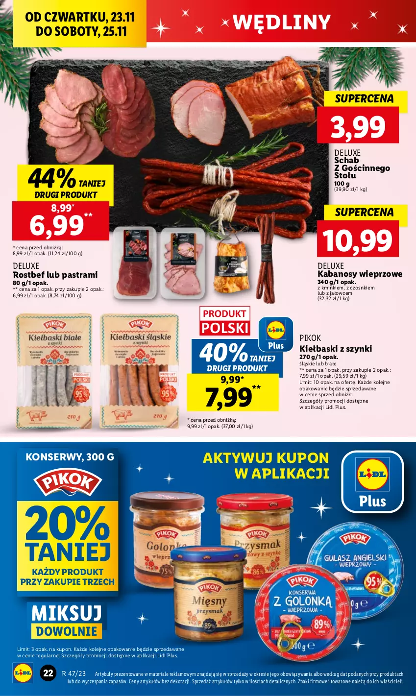 Gazetka promocyjna Lidl - GAZETKA - ważna 23.11 do 25.11.2023 - strona 32 - produkty: Kabanos, Olej, PIKOK, Rostbef, Ser