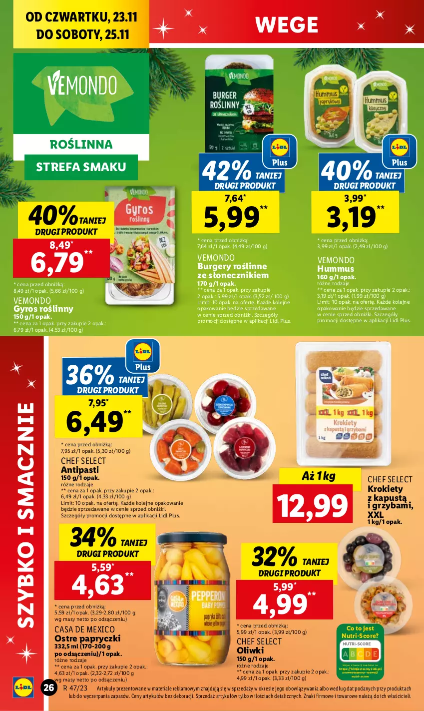 Gazetka promocyjna Lidl - GAZETKA - ważna 23.11 do 25.11.2023 - strona 38 - produkty: Burger, Fa, Gyros, Hummus, Kapustą, Krokiety, Mus, Olej, Oliwki, Wazon