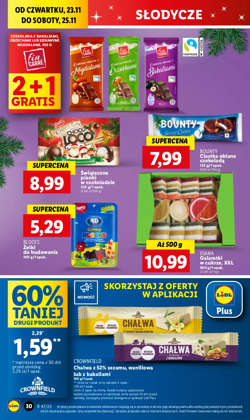 Gazetka promocyjna Lidl - GAZETKA - ważna 23.11 do 25.11.2023 - strona 42 - produkty: Bounty, Chałwa, Ciastka, Czekolada, Gala, Galaretki, Gra, Olej, Sezam