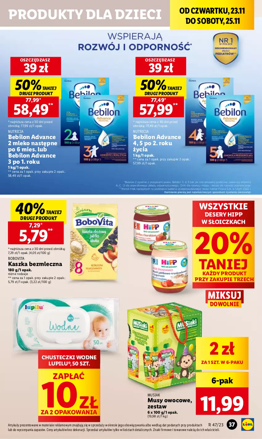 Gazetka promocyjna Lidl - GAZETKA - ważna 23.11 do 25.11.2023 - strona 53 - produkty: BEBILON, BoboVita, Chusteczki, Deser, Dzieci, HiPP, Mleko, Mus, O nas, Ser