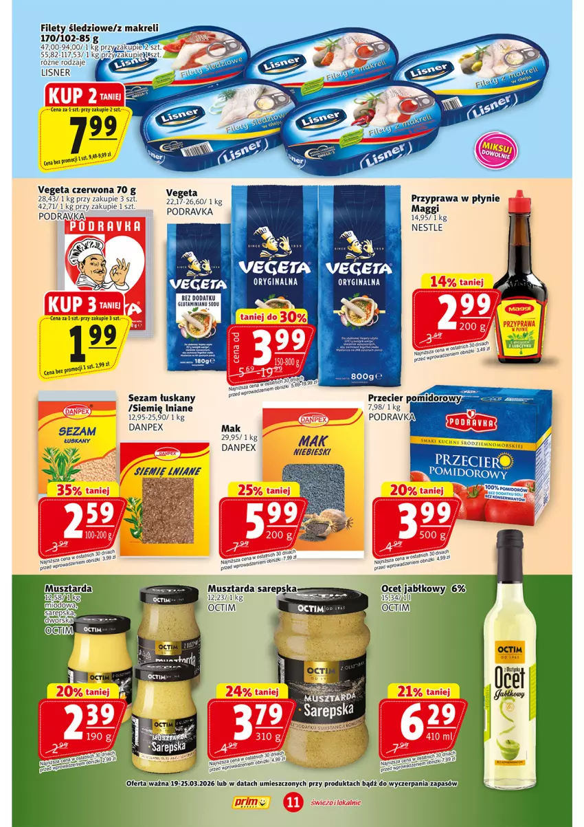 Gazetka promocyjna Prim Market - ważna 19.03 do 25.03.2026 - strona 11 - produkty: Gin, Lisner, Maggi, Mus, Musztarda, Ocet, Podravka, Przyprawa w płynie, Sezam, Vegeta