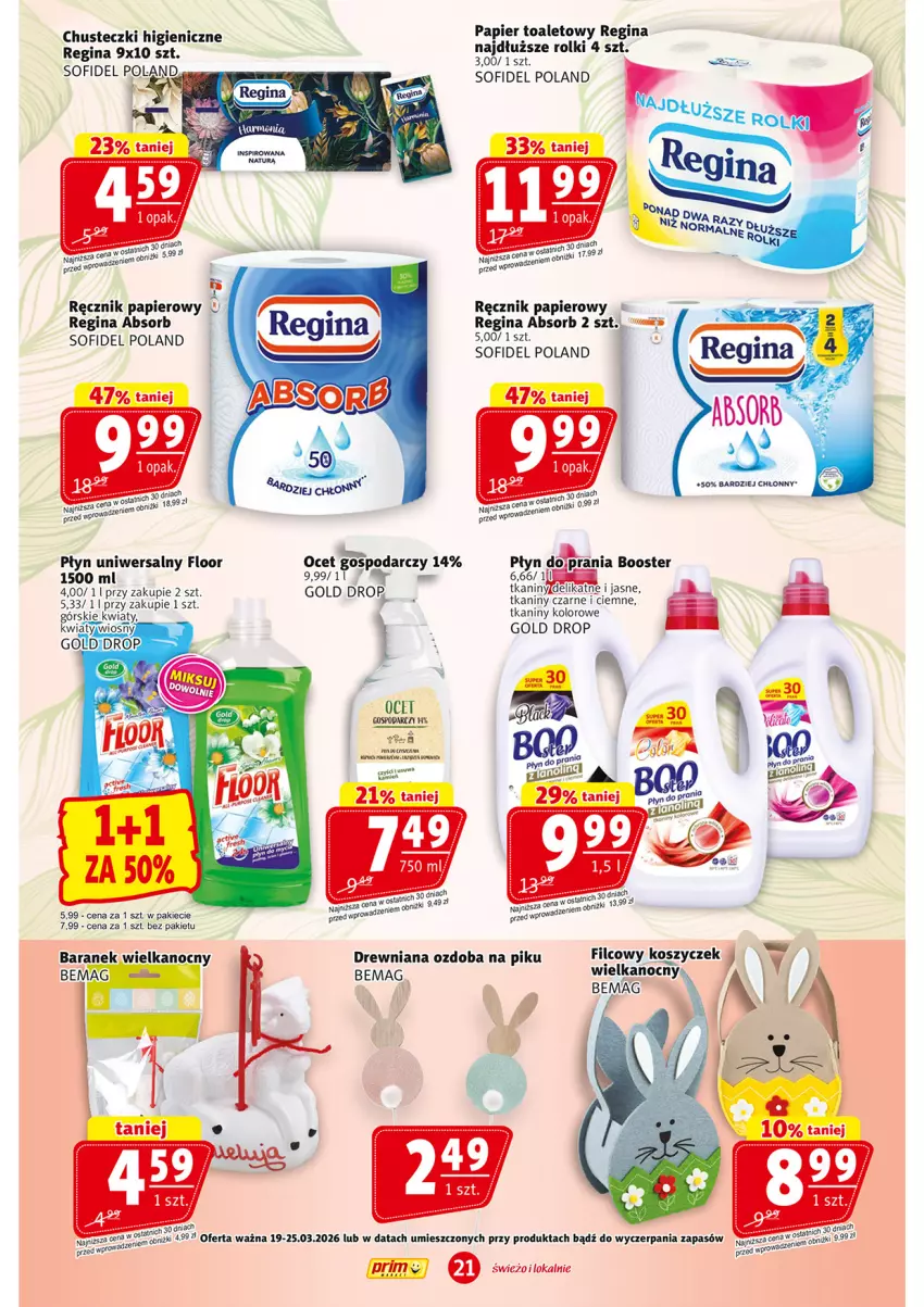 Gazetka promocyjna Prim Market - ważna 19.03 do 25.03.2026 - strona 21 - produkty: Booster, Chusteczki, Gin, Kosz, Ocet, Ozdoba, Papier, Papier toaletowy, Por, Ręcznik, Rolki