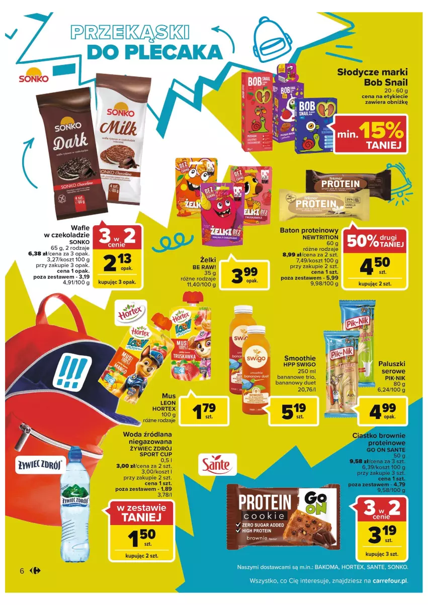 Gazetka promocyjna Carrefour - Gazetka Carrefour - ważna 16.08 do 28.08.2022 - strona 6 - produkty: Bakoma, Baton, Brownie, Hortex, HP, Kosz, LANA, Plecak, Por, Sante, Ser, Smoothie, Sonko, Sport, Woda