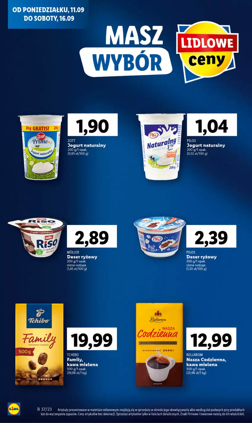 Gazetka promocyjna Lidl - GAZETKA - ważna 11.09 do 13.09.2023 - strona 12 - produkty: Bell, Bella, Deser, Duda, Fa, Jogurt, Jogurt naturalny, Kawa, Kawa mielona, Pilos, Ryż, Ser, Tchibo, Zott