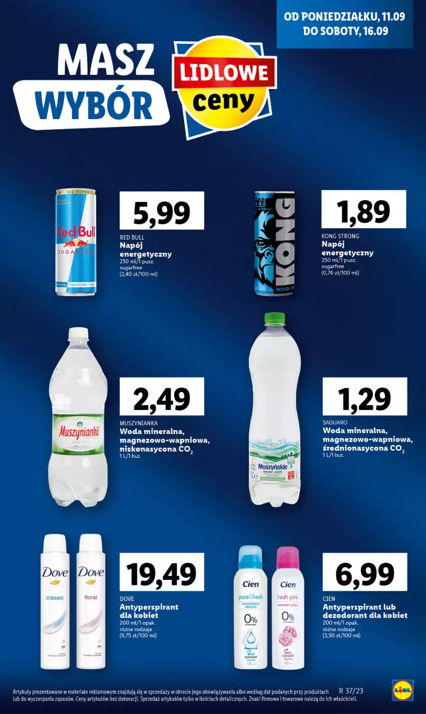 Gazetka promocyjna Lidl - GAZETKA - ważna 11.09 do 13.09.2023 - strona 13 - produkty: Antyperspirant, Dezodorant, Dove, Magnez, Mus, Muszynianka, Napój, Napój energetyczny, Red Bull, Woda, Woda mineralna