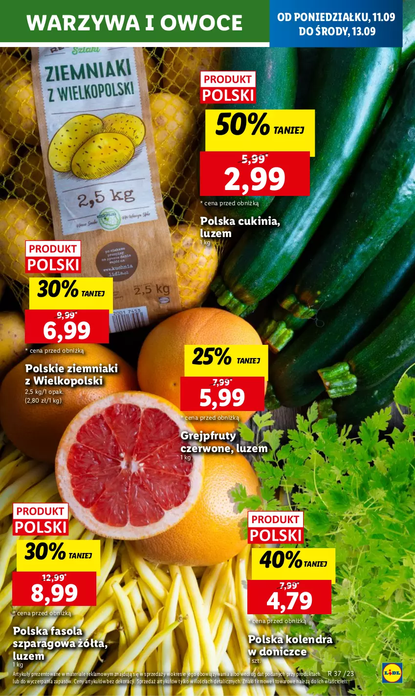 Gazetka promocyjna Lidl - GAZETKA - ważna 11.09 do 13.09.2023 - strona 17 - produkty: Fa, Fasola, Fasola szparagowa, Grejpfrut, Kolendra, Owoce, Warzywa, Warzywa i owoce, Ziemniaki