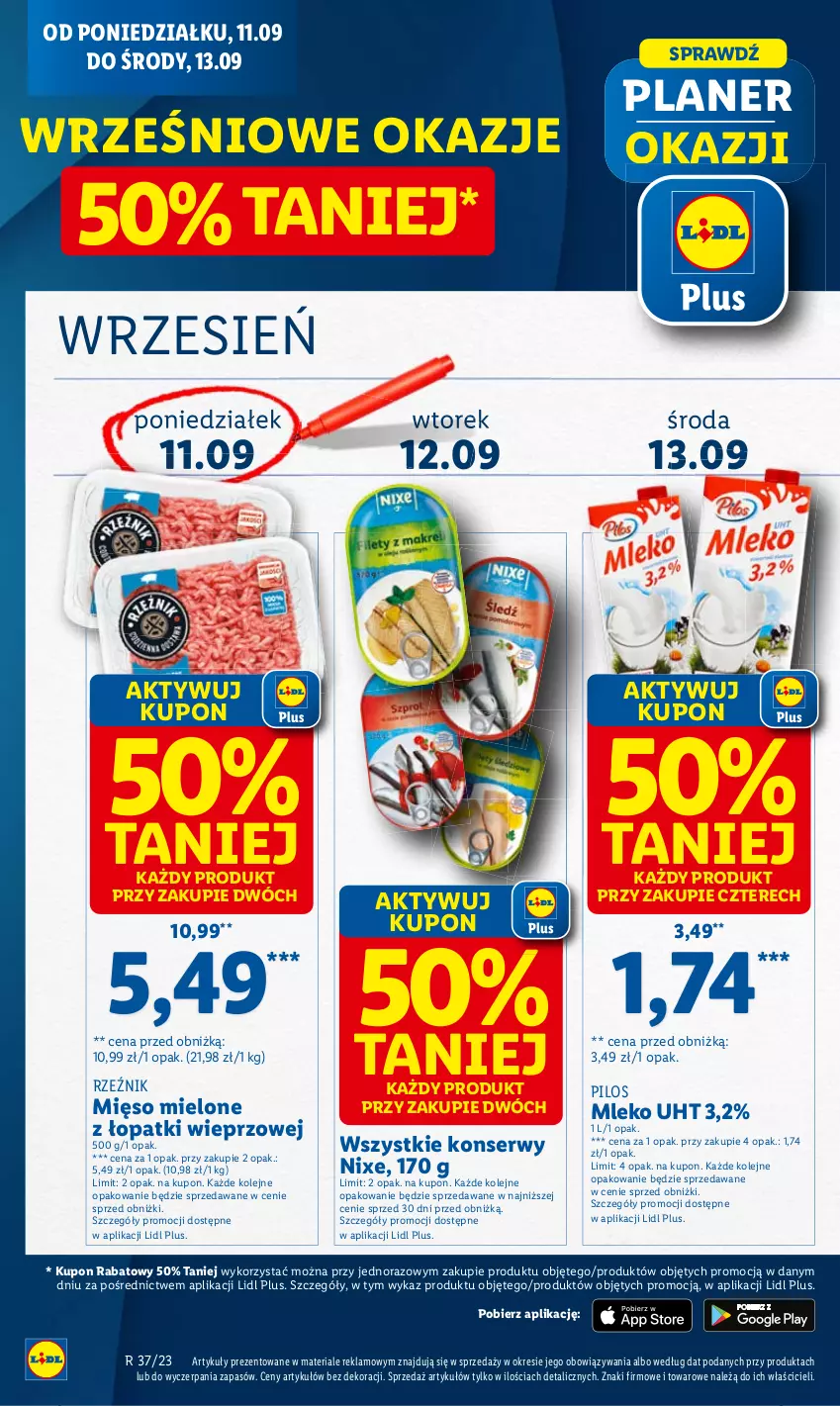 Gazetka promocyjna Lidl - GAZETKA - ważna 11.09 do 13.09.2023 - strona 4 - produkty: Mięso, Mięso mielone, Mięso mielone z łopatki wieprzowej, Mleko, Olej, Pilos, Ser