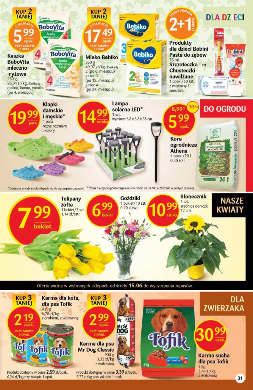 Gazetka promocyjna Delikatesy Centrum - Gazetka DC23 - ważna 15.06 do 22.06.2022 - strona 31 - produkty: Bebiko, BoboVita, Bukiet, Chusteczki, Dzieci, Klapki, Lampa, Mleko, Pasta do zębów, Ryż, Szczoteczka, Tulipan