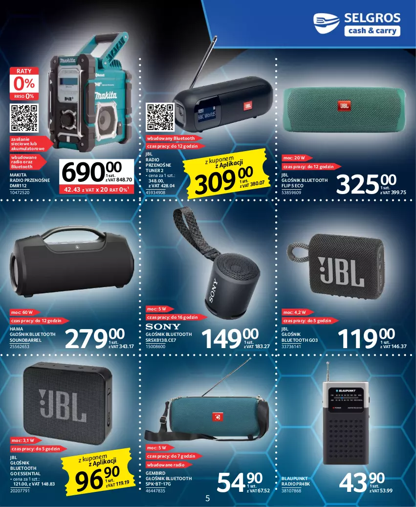 Gazetka promocyjna Selgros - Katalog Elektro - ważna 02.03 do 15.03.2023 - strona 5 - produkty: Akumulator, Głośnik, Głośnik bluetooth, Hama, JBL, Makita, Silan, Soundbar