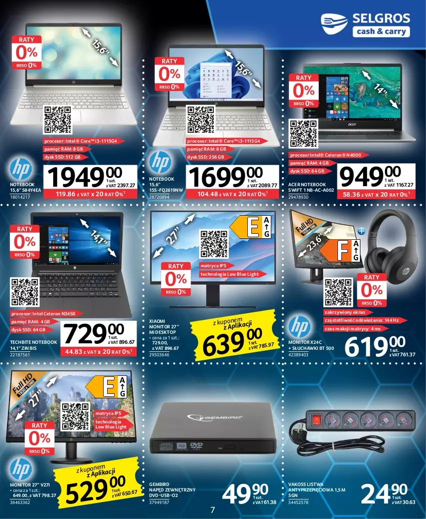 Gazetka promocyjna Selgros - Katalog Elektro - ważna 02.03 do 15.03.2023 - strona 7 - produkty: Acer, Intel, Listwa, Monitor, Notebook, Procesor, Słuchawki, Top