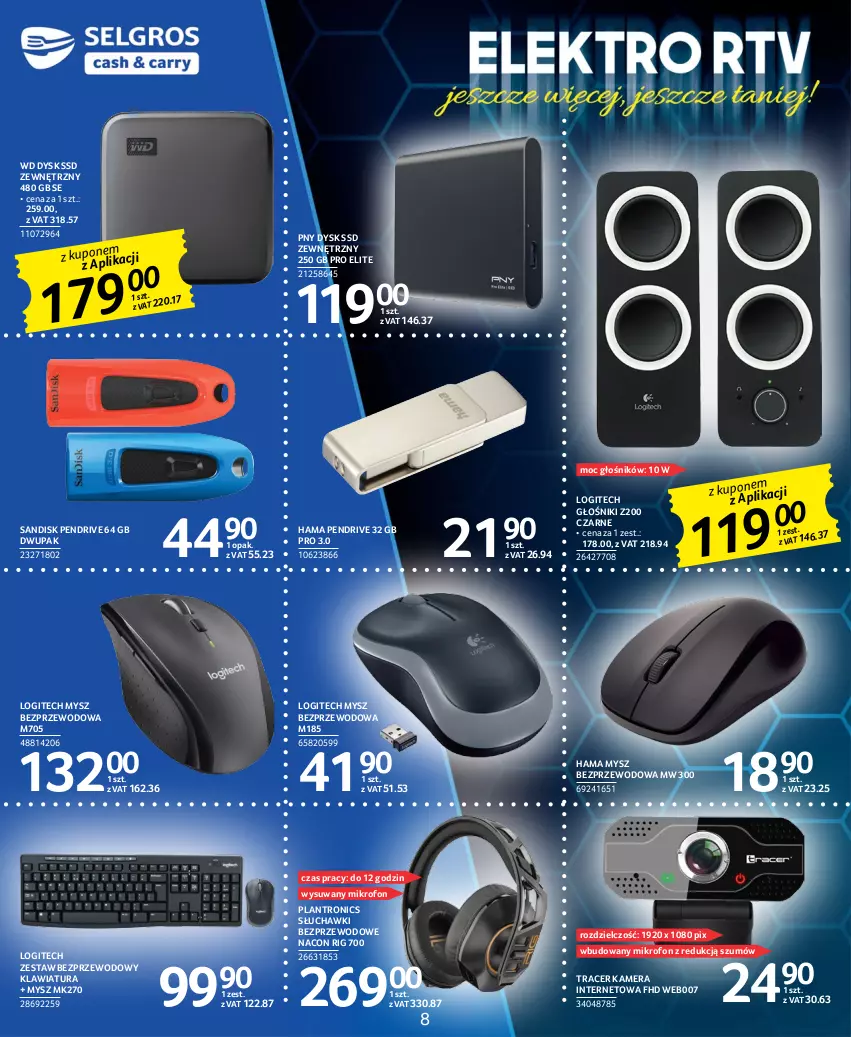 Gazetka promocyjna Selgros - Katalog Elektro - ważna 02.03 do 15.03.2023 - strona 8 - produkty: Acer, Głośnik, Hama, K2, Kamera, Kamera internetowa, Klawiatura, Logitech, Mikrofon, Mysz, Mysz bezprzewodowa, Pendrive, Słuchawki, Słuchawki bezprzewodowe