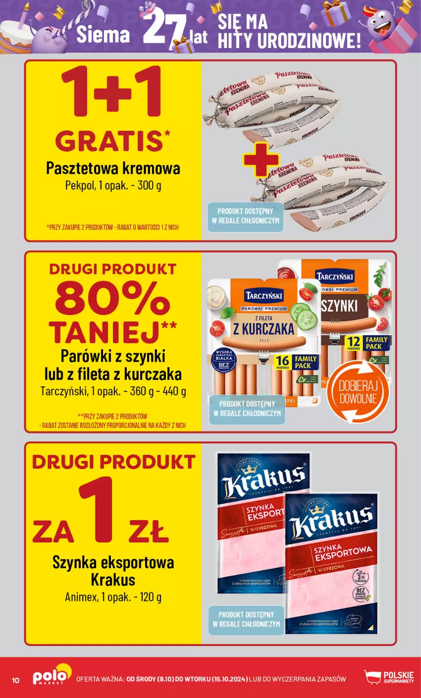 Gazetka promocyjna PoloMarket - Gazetka pomocyjna - ważna 09.10 do 15.10.2024 - strona 10 - produkty: Krakus, Kurczak, Parówki, Parówki z szynki, Pasztet, Pekpol, Por, Sport, Szynka, Tarczyński